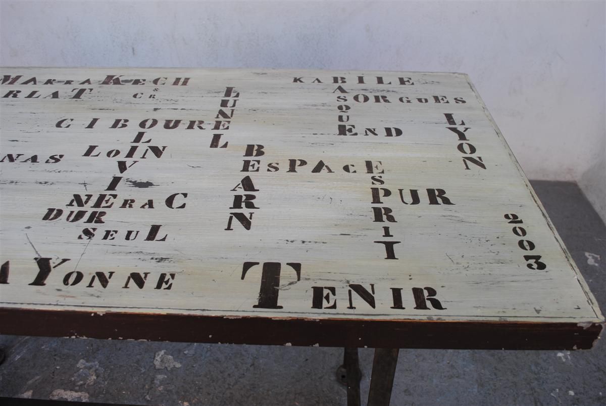 Brushed Iron Industrial Style Desk And Poached Inscriptions photo furniture