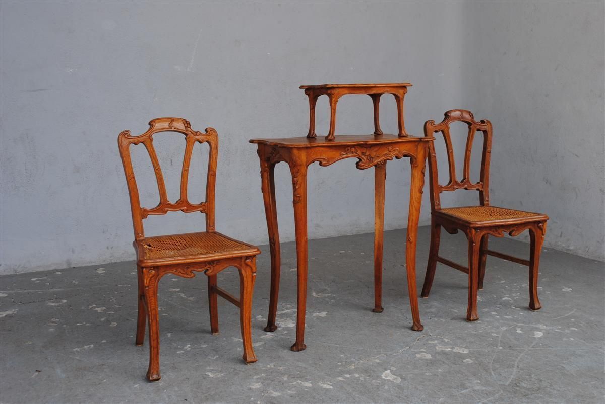 1900 Art Nouveau Living Room In Chestnut Carved With Ivy photo furniture