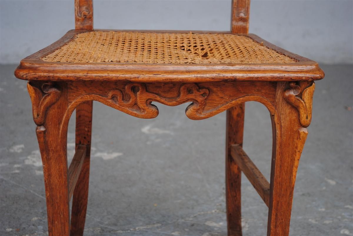Furniture 1900 Art Nouveau Living Room In Chestnut Carved With Ivy photo