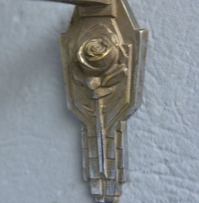 Art Deco Wall Light Stainless Steel And Glass With Rose Globe Decoration In Molded Glass 1930 photo for sale