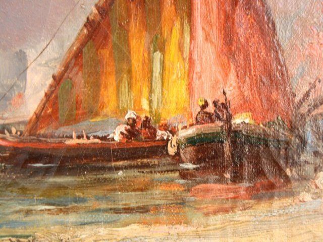 Marine Aux Felouques Xi Xth Oil Painting On Canvas Attributed To Duvieux photo 1804.0
