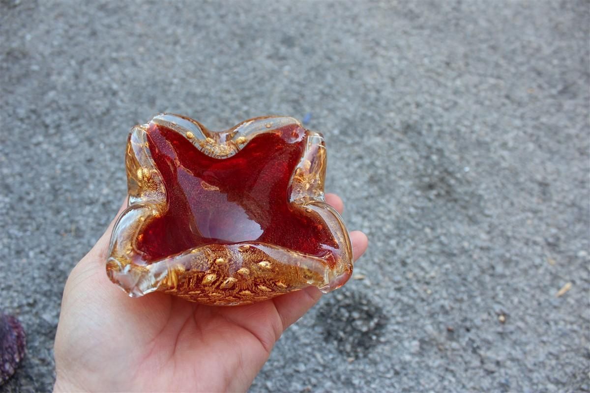 Seguso Mid Century Bowl Red Ruby Gold Dust Bubbles Inside 1950s photo 632.0