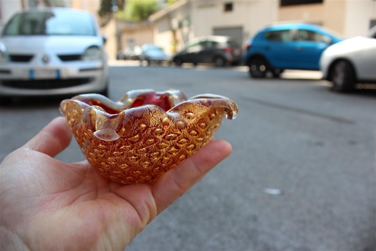 Seguso Mid Century Bowl Red Ruby Gold Dust Bubbles Inside 1950s photo vinterior