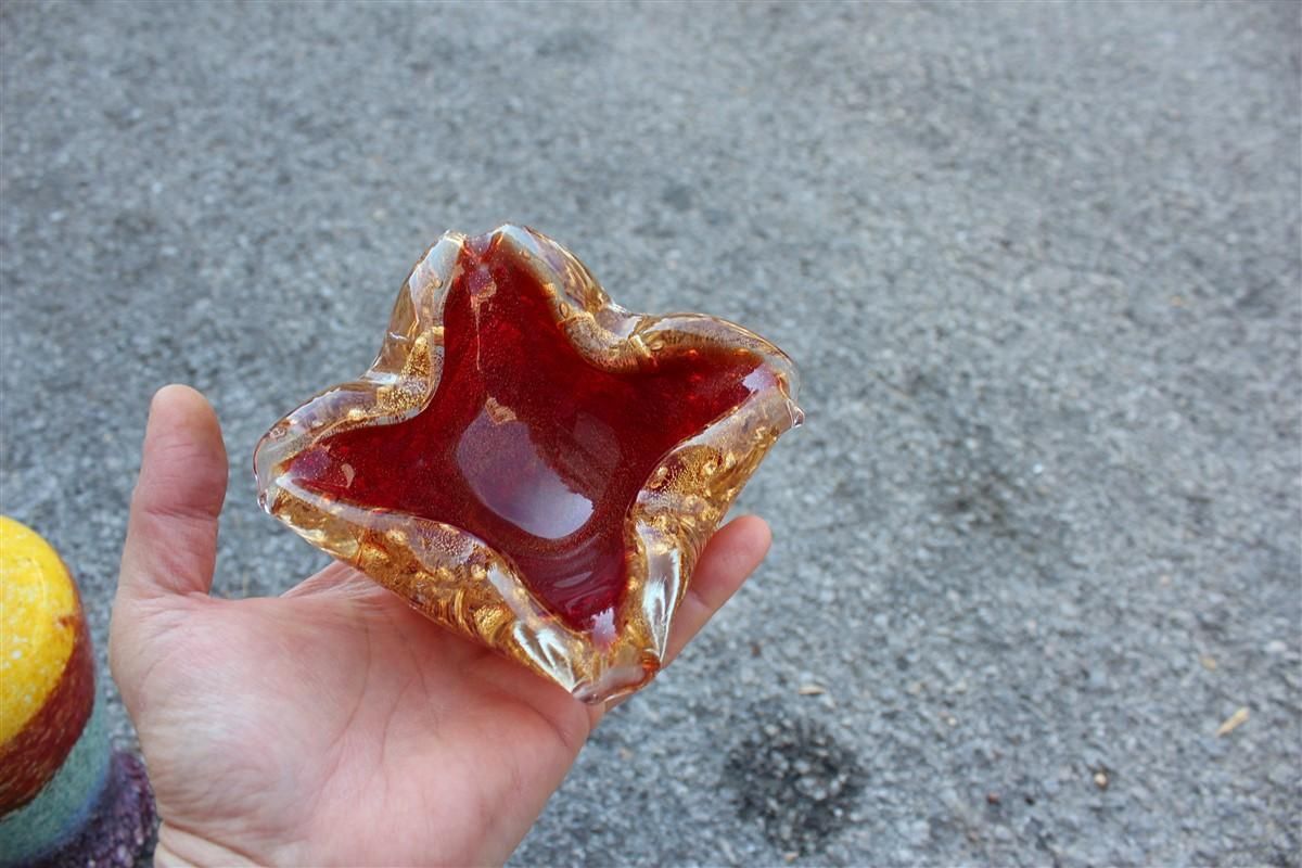 Seguso Mid Century Bowl Red Ruby Gold Dust Bubbles Inside 1950s photo buy