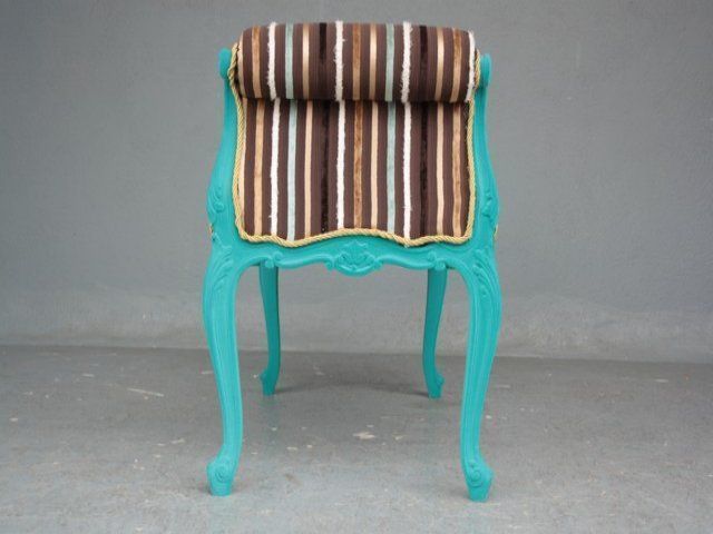 Decorative Bench Louis XV Style Flocked Cyan photo Furniture