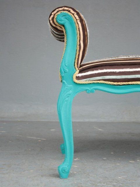 Decorative Bench Louis XV Style Flocked Cyan photo 1034.0