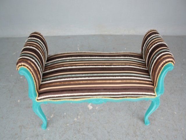 photo vinterior Decorative Bench Louis XV Style Flocked Cyan