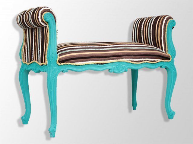 photo vintage Decorative Bench Louis XV Style Flocked Cyan
