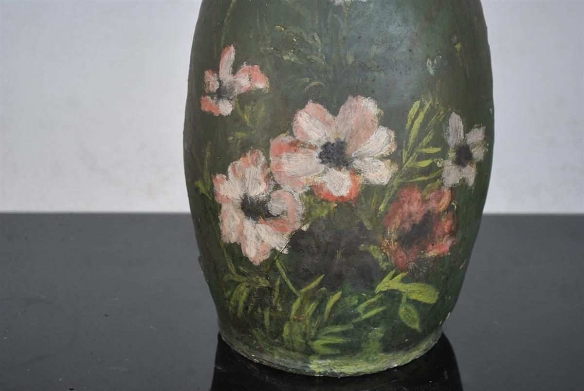 Terracotta Oil Pot Decorated With Flowers Around 1900 Height 40 Cm photo furniture