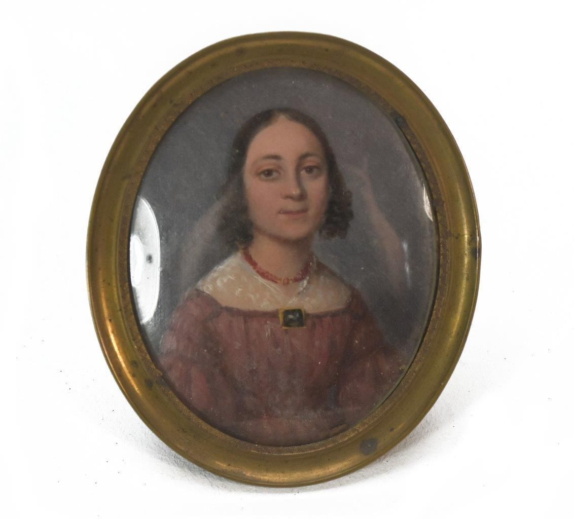 Portrait Medallion Painted Young Woman Golden Wood Frame Nineteenth