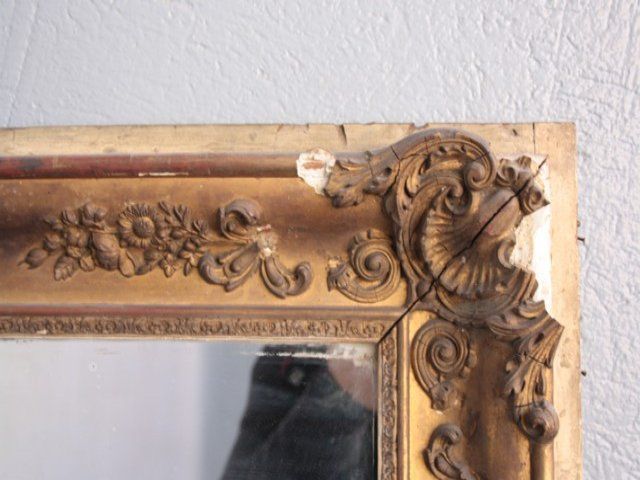 photo furniture Restoration Mirror Golden Stucco Rectangle