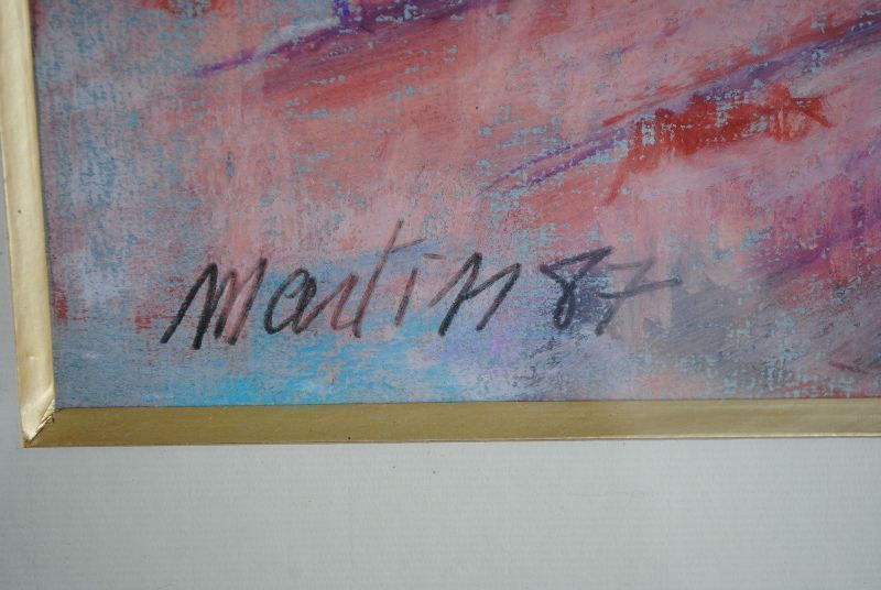 Pastel Landscape Drawing Dated 1987 Signed Martin photo Art