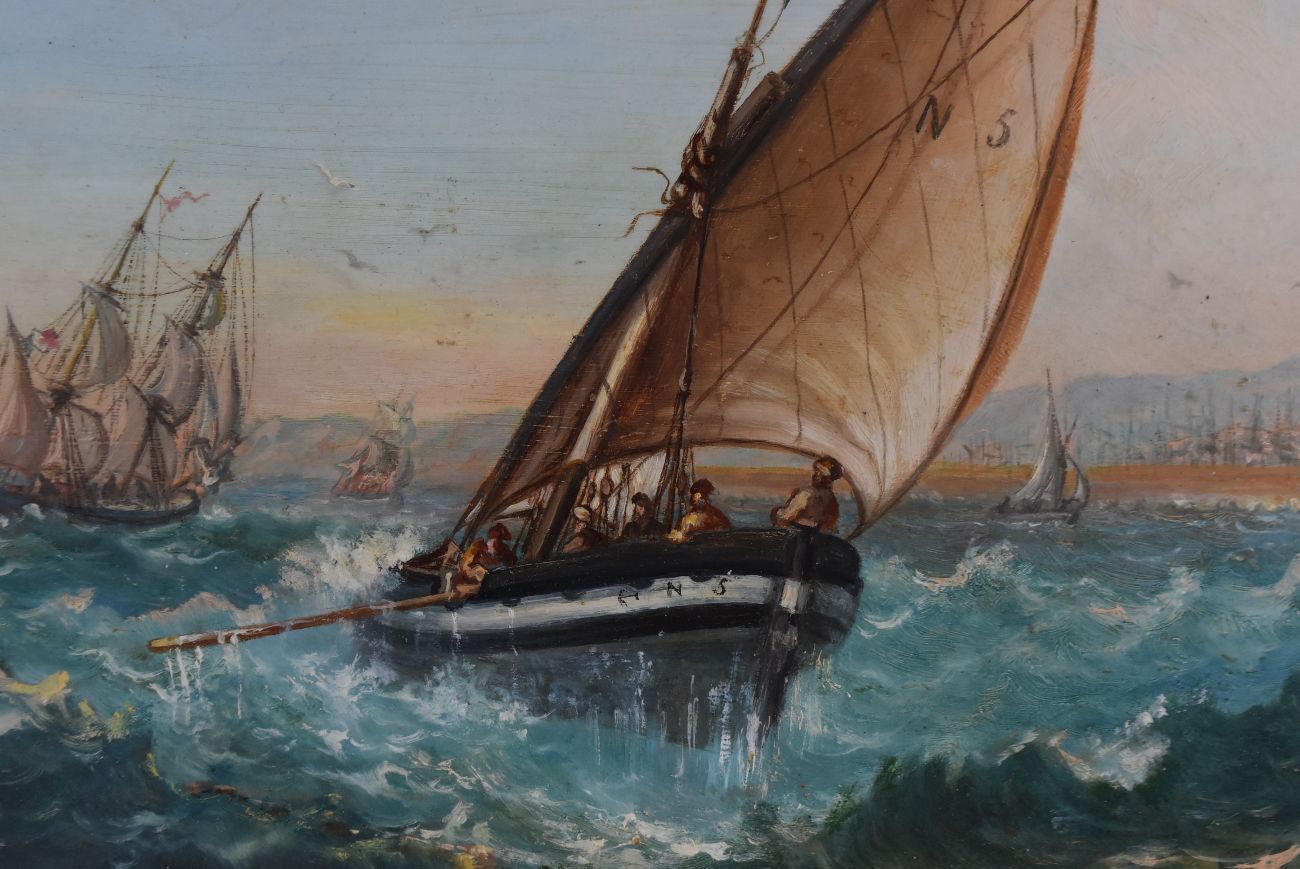Boat And Marine Crew In Oil Late Xi Xth Ab Monogram photo for sale