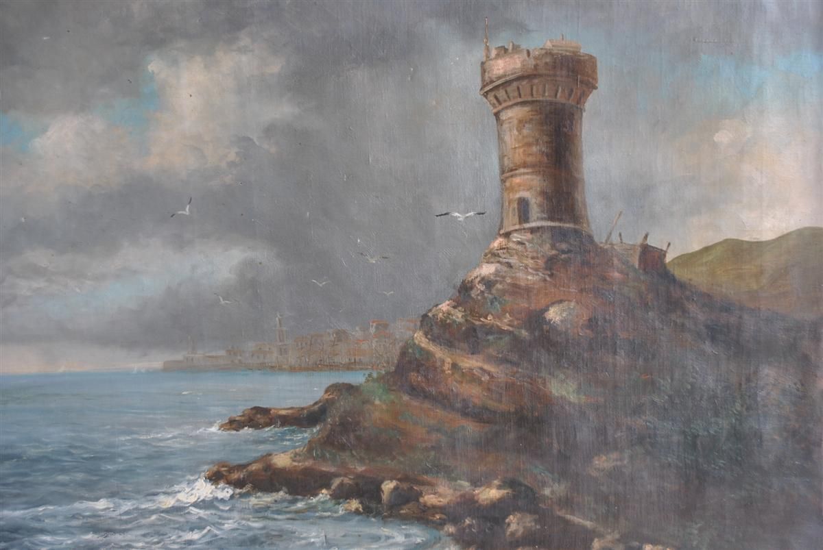 Genoese Tower In Saint Florent In Oil On Canvas Signed Jeanne Dubois photo for sale