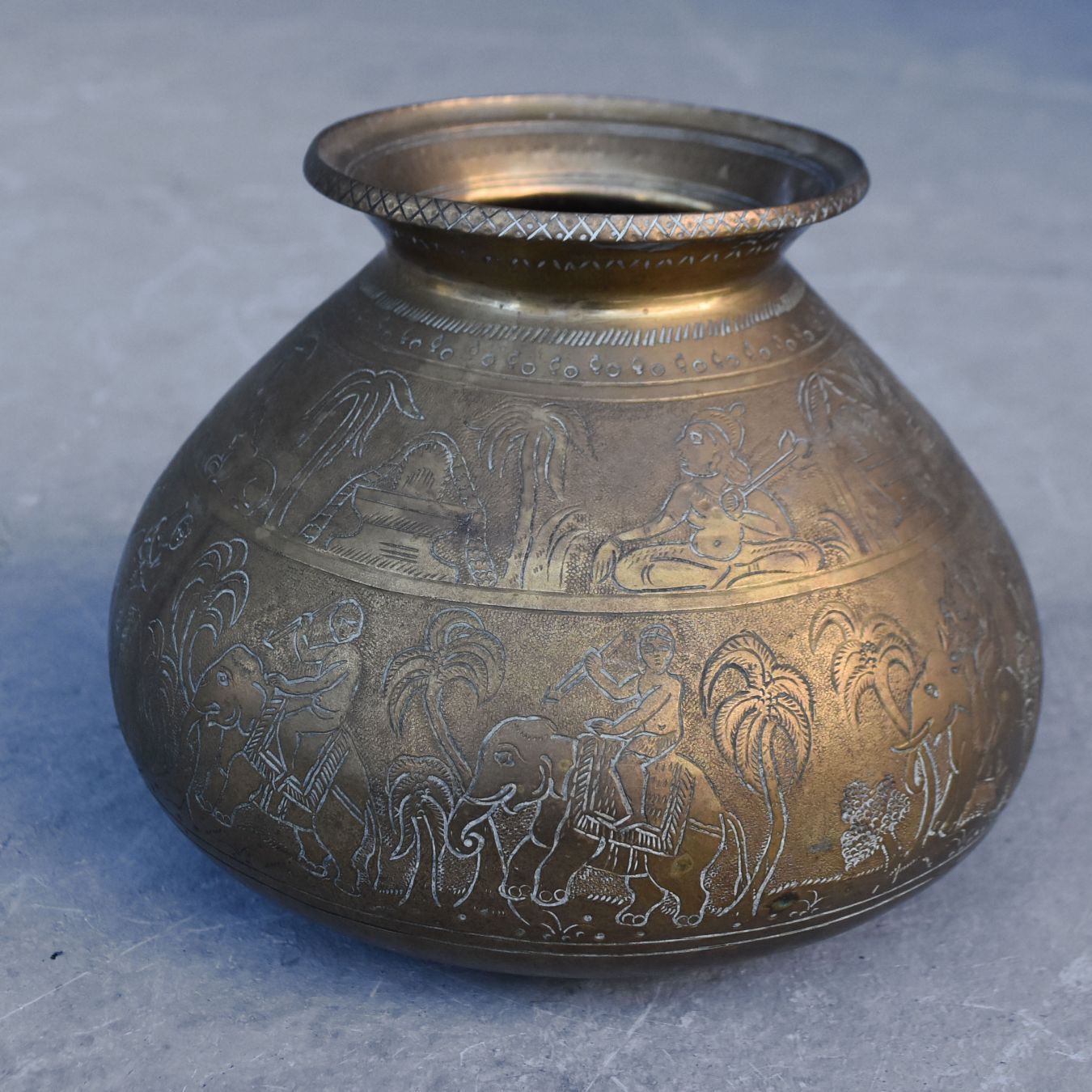 Engraved Copper Vase From The Indies Late 19th Century With Lions photo furniture
