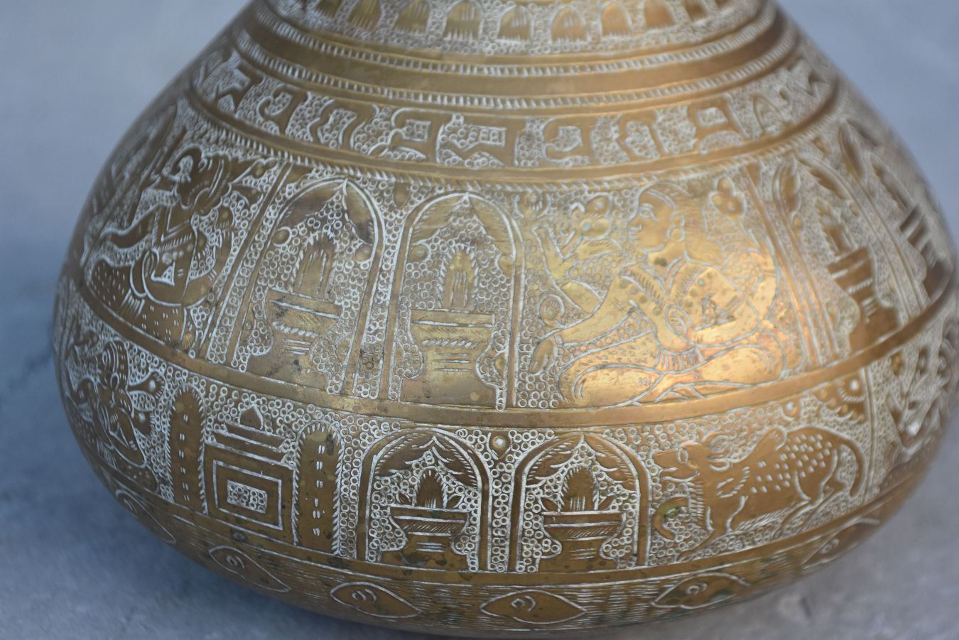 Engraved Copper Vase From The Indies Late 19th Century With Lions photo Home Decor