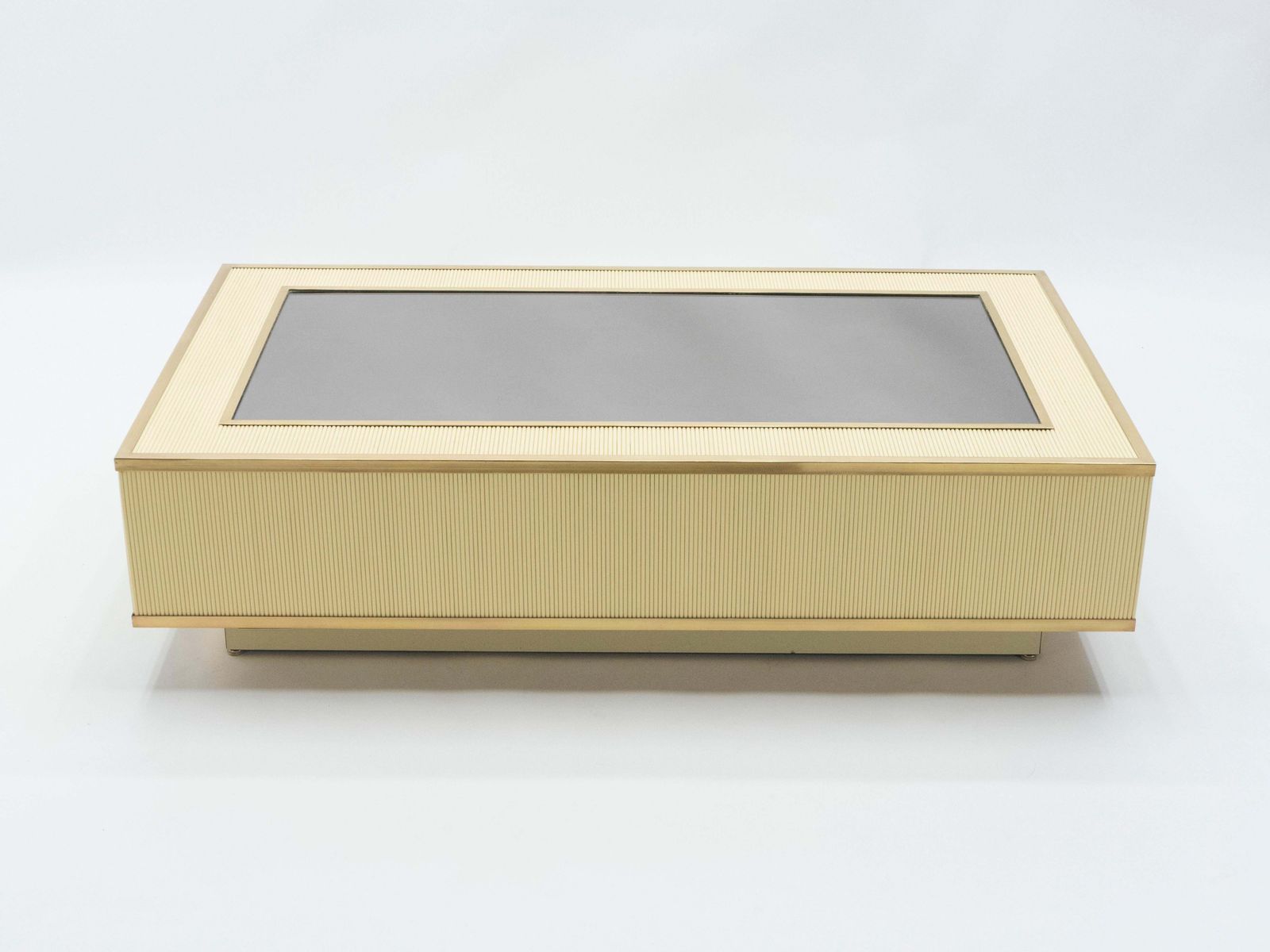 Italian Tommaso Barbi Faux Bamboo Brass Mirrored Coffee Table, 1970s photo for sale