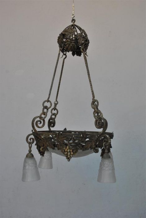 Wrought Iron Chandelier From The 1930s With Grape Decoration photo for sale