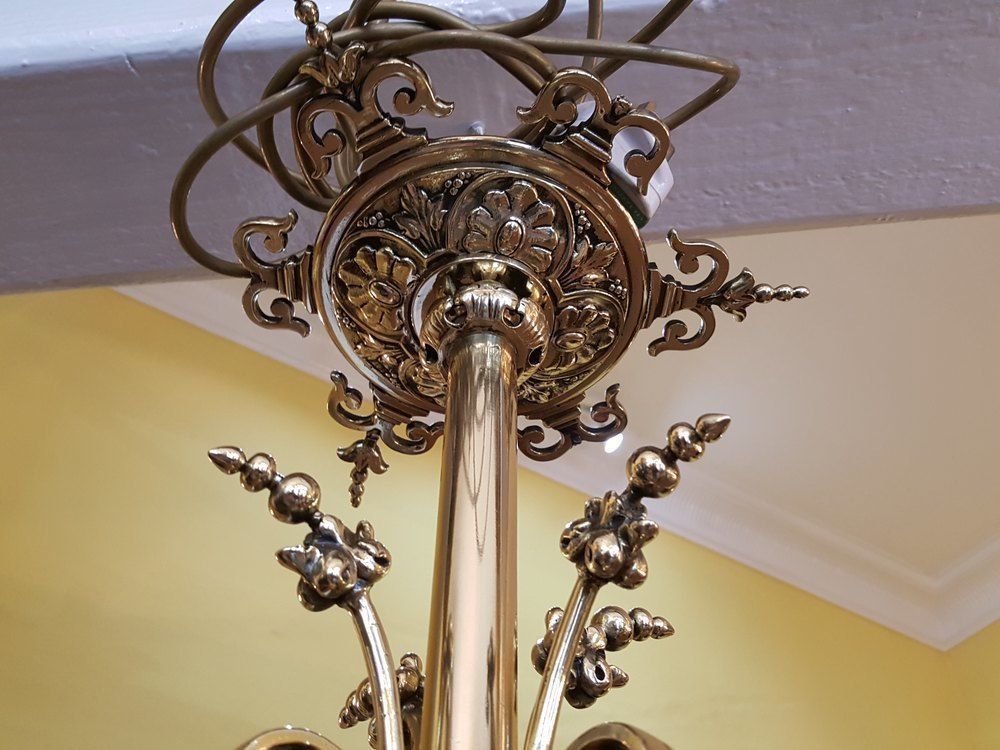 Late 19th C Brass Four Arm Chandelier photo Lighting