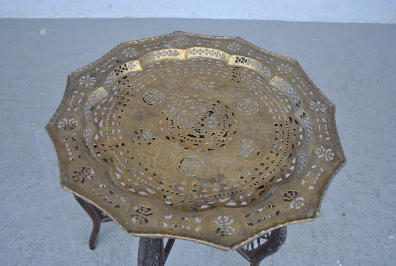 Ancient Asian Tea Table Openwork Copper Tray photo vinterior