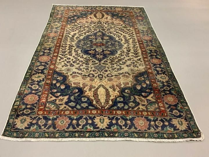 Distressed Turkish Rug 179x120 Cm Wool Shabby Chic Tribal Blue, Beige photo furniture