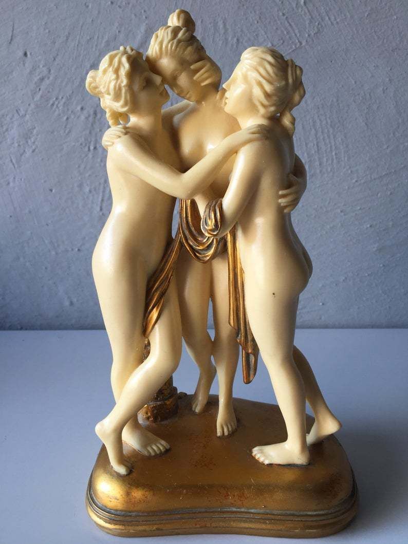 Unique 3 Nude Woman Epoxy Resin Sculpture   Women Huging   Outstanding Art Object By O. Tupton photo for sale