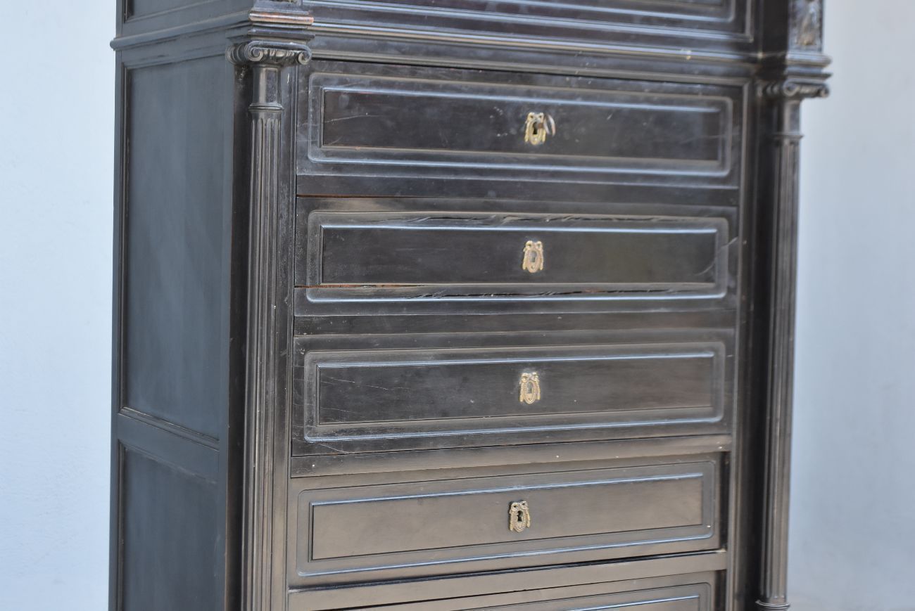 815.0 Blackened Wooden Secretary Napoleon III 19th Time photo