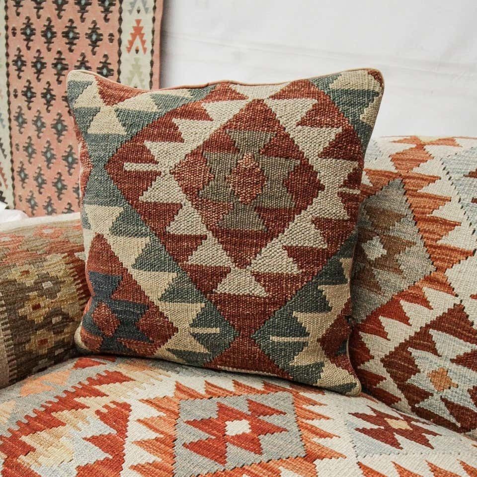 Decorative Pillow Cover, Bench Cushion Cover For Sale, Handmade Carpet Cushion Case Kilim Rug photo furniture