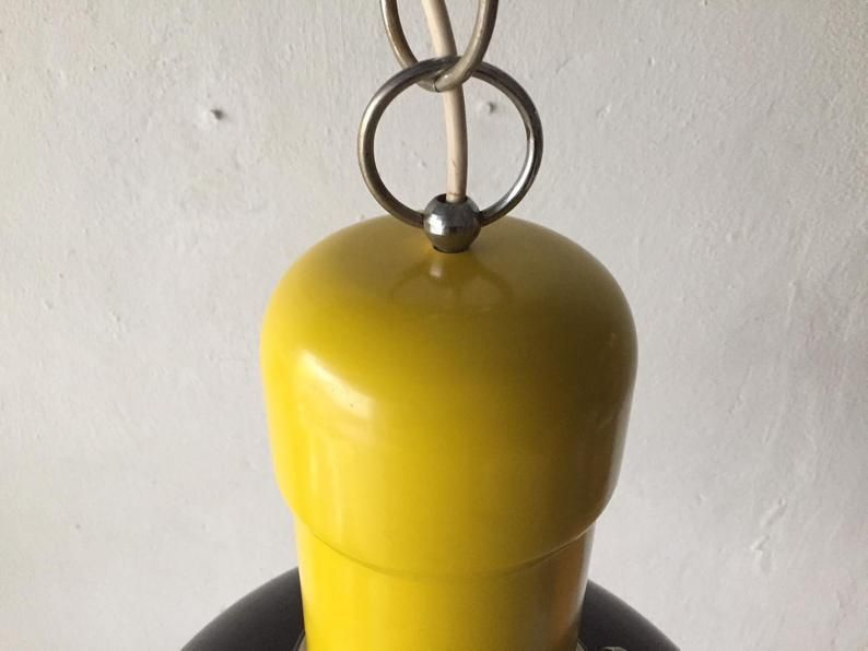 Brilliant Black & Yellow Metal Industrial Pendant Lamp   1950s photo 497.24