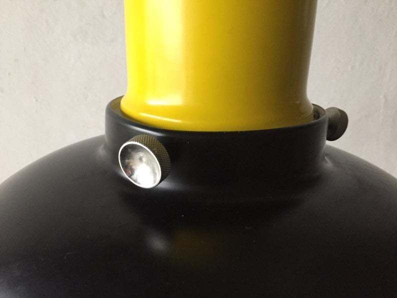 Brilliant Black & Yellow Metal Industrial Pendant Lamp   1950s photo vinterior