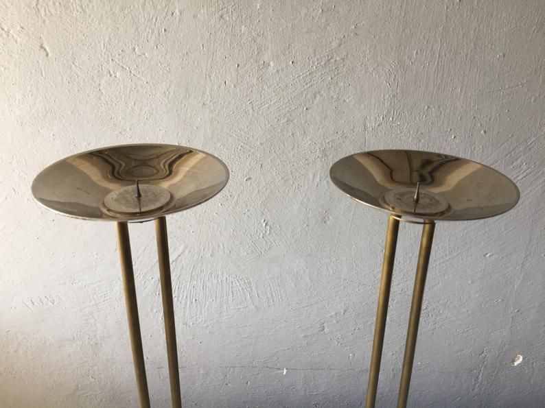 60s Metal And Brass Pair Of Floor/Large Candleholder photo Home Decor