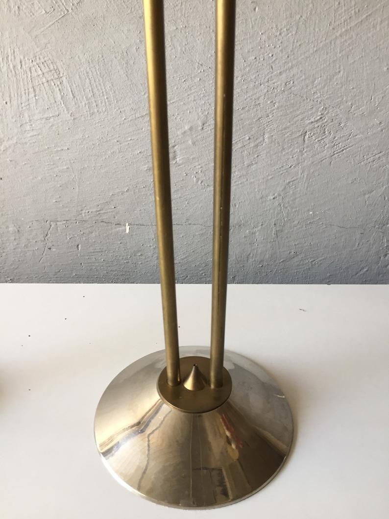 60s Metal And Brass Pair Of Floor/Large Candleholder photo vinterior
