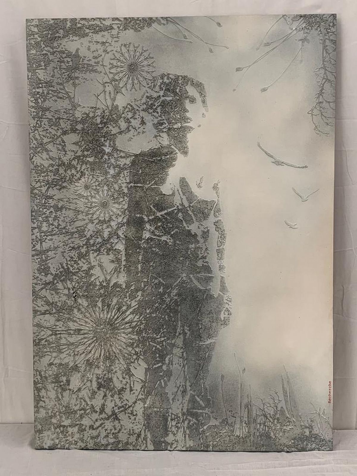 Silver Panel In Sculpted Resin, Psychedelic Art, 70s photo furniture