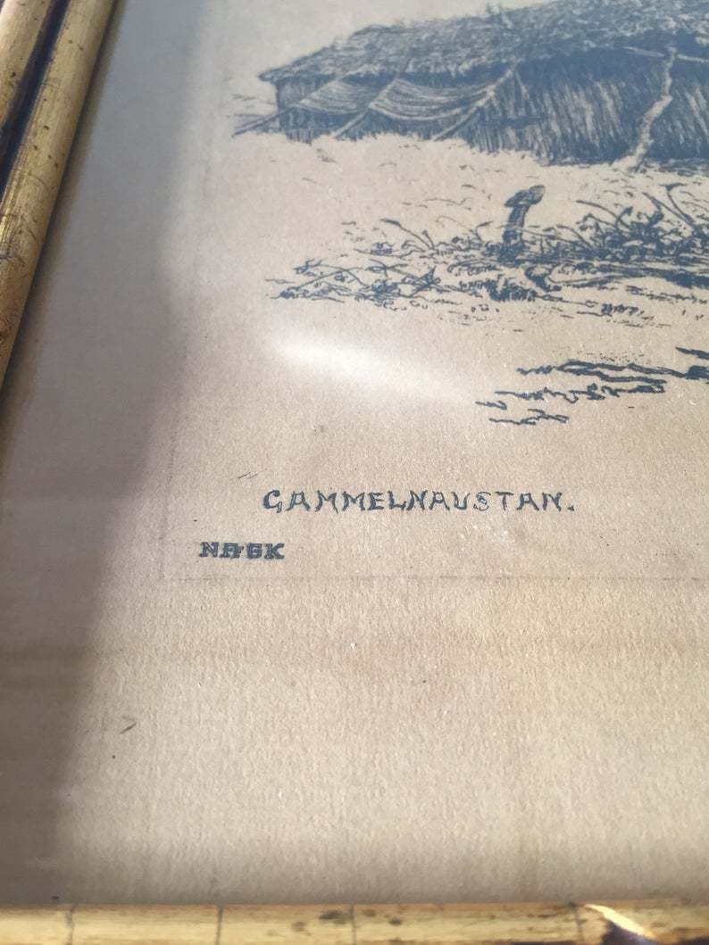30s Pencil Drawing Danish Art Painting   Antique Illustration   Signed By Artist   Gammel Naustan Seaside Panorama photo vinterior