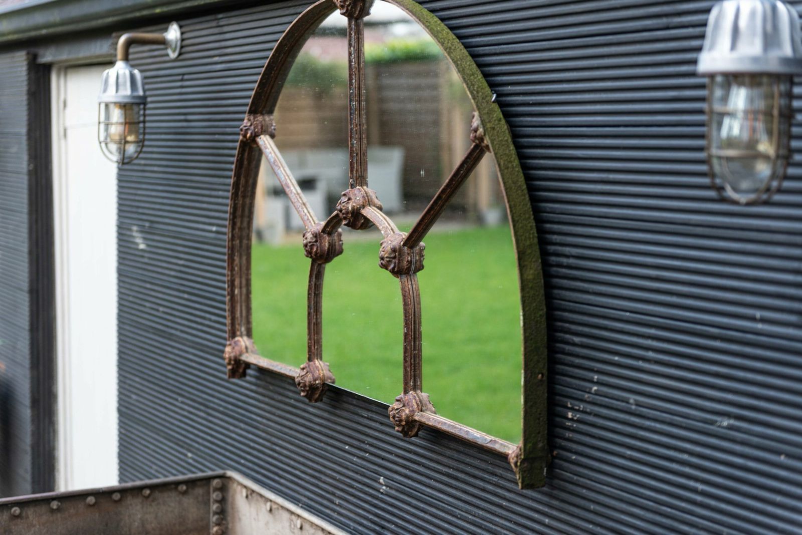 Arched Cast Iron Reclaimed Window Mirror photo for sale