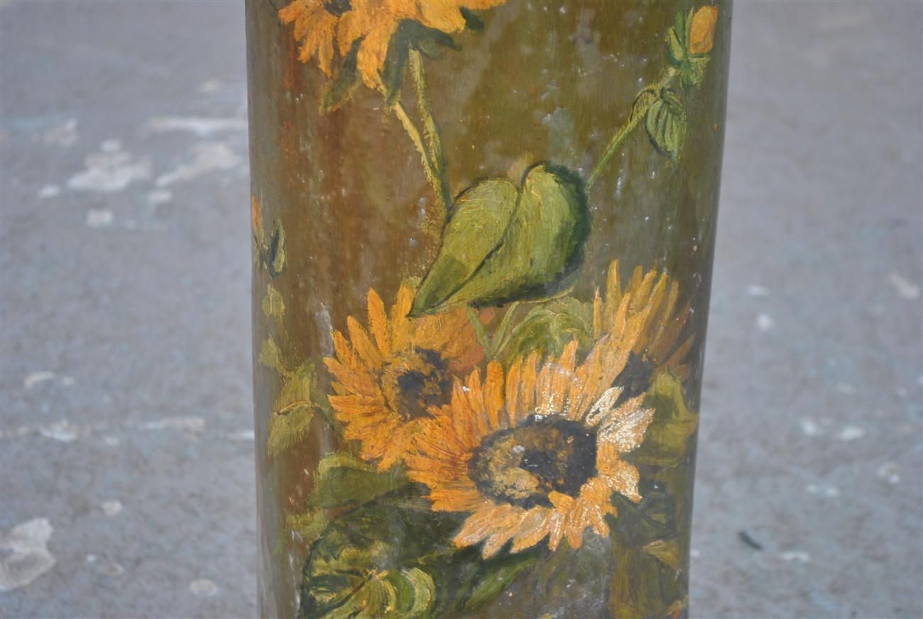 Ceramic Column Painted With Sunflowers Around 1900 photo for sale