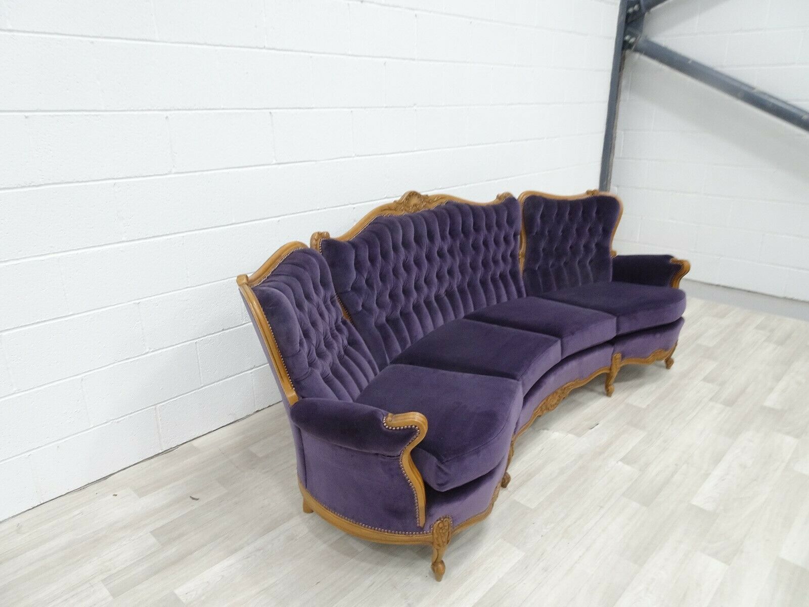 Beautiful Carved French Baroque Curved Sofa In Luxurious Lilac Velvet photo buy