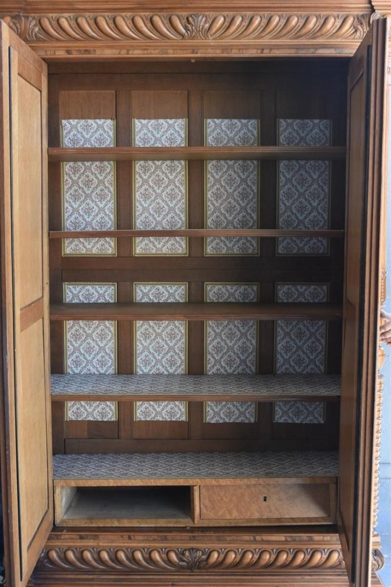 Walnut Wardrobe Renaissance Style French Work, Late 19th Century photo 1637.0