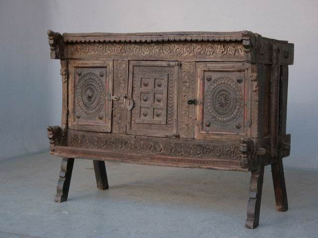 Carved Wooden Chest Of Old Elements photo furniture