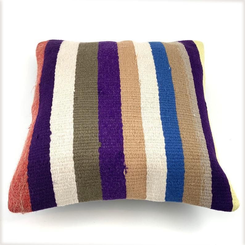 Vintage Turkish Kilim Cushion Cover, 40x40 Cm photo furniture