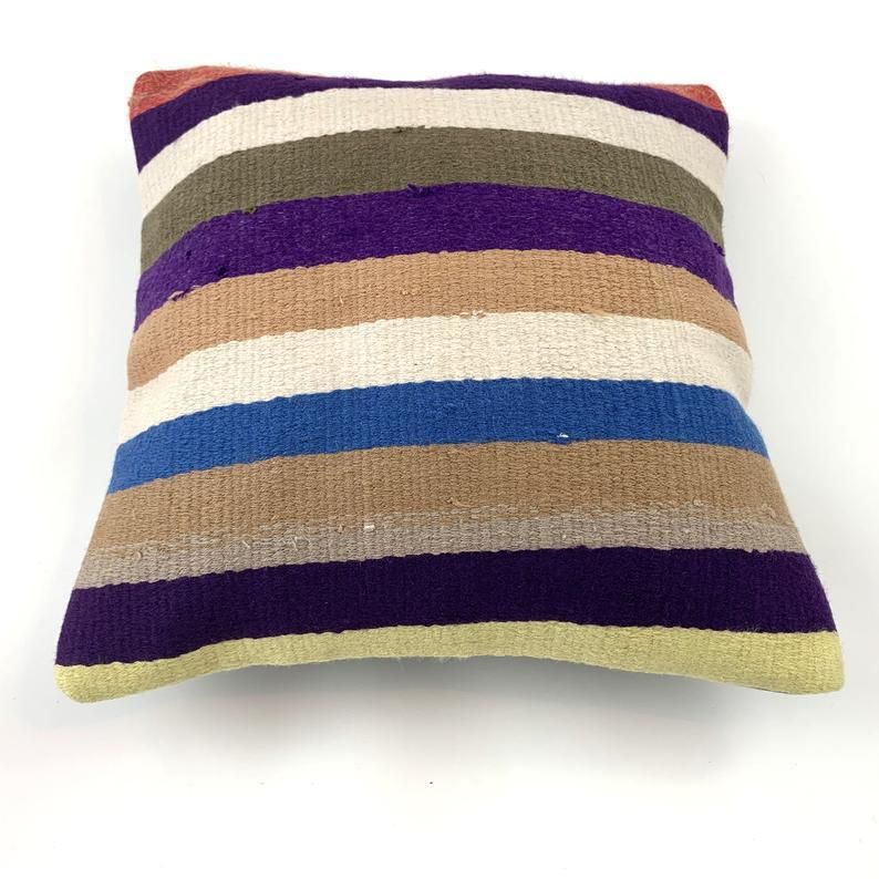 Vintage Turkish Kilim Cushion Cover, 40x40 Cm photo vinterior