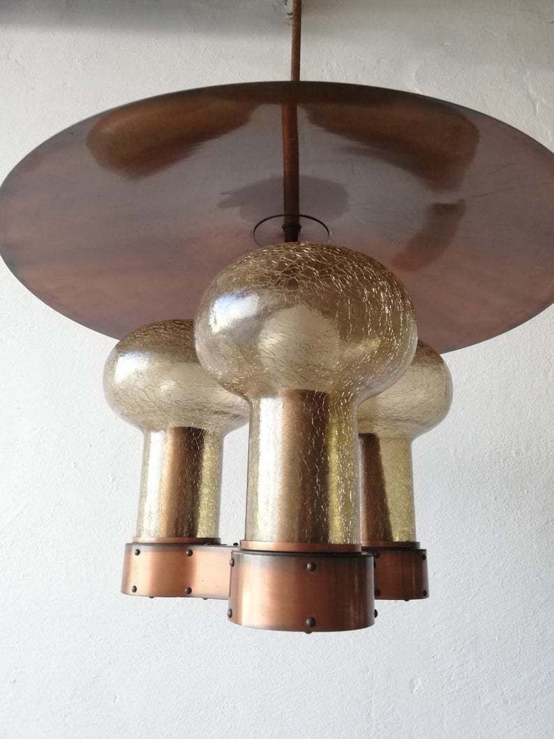 Stunning Copper & Hand Blowing Smoke Glass Tubes Industrial Style Chandelier photo for sale