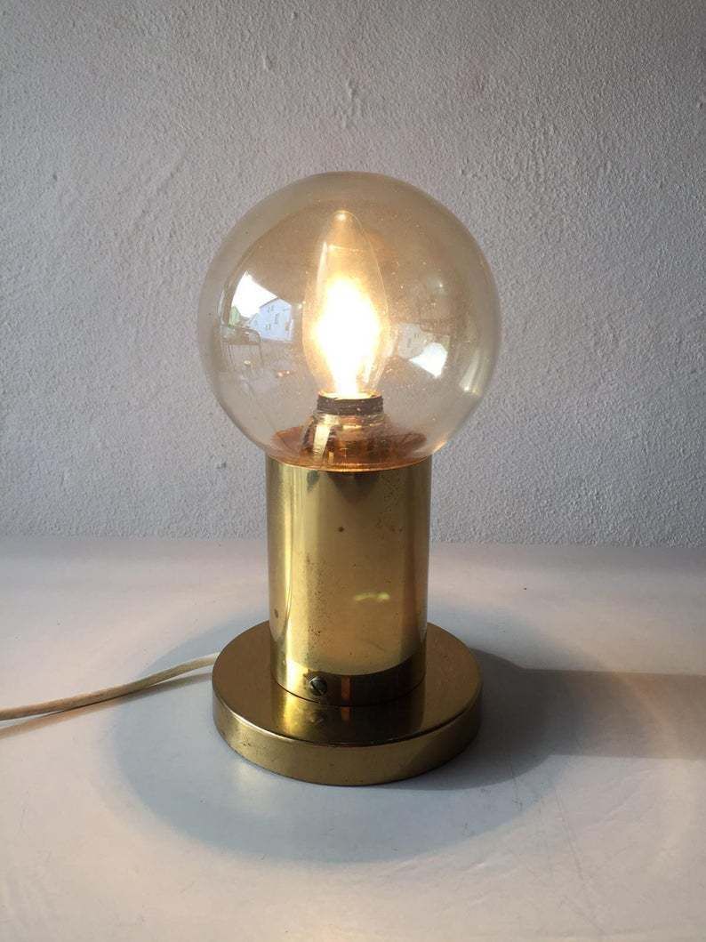 1970s Scandinavian Design Modern Rare Brass & Smoke Globe Glass Table Lamp By Hans Agne Jacobsson photo furniture
