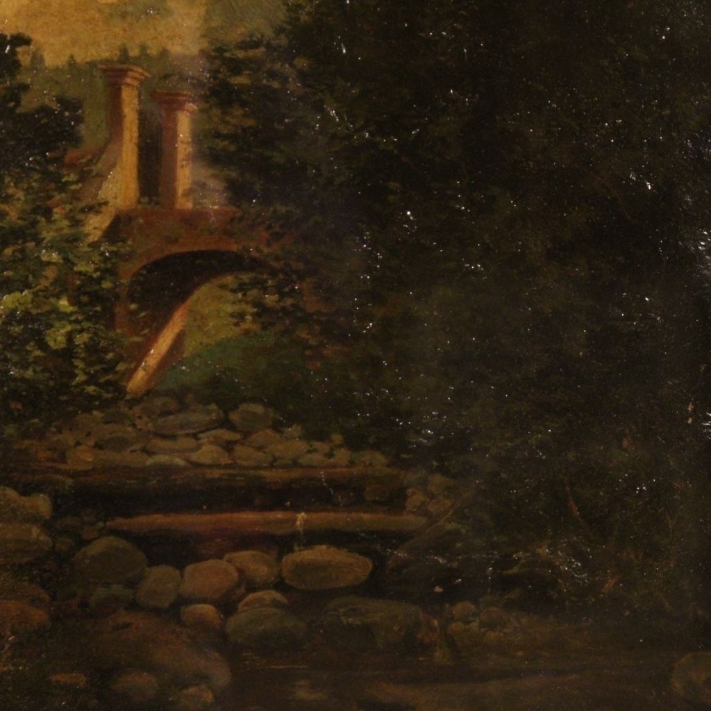 Italian Landscape Painting Oil On Cardboard From 20th Century photo furniture