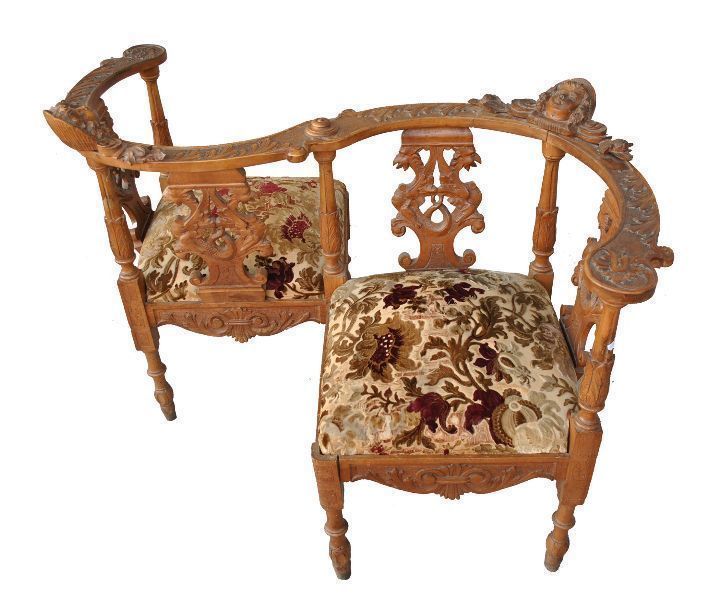 Antique Renaissance Style Loveseat Bench