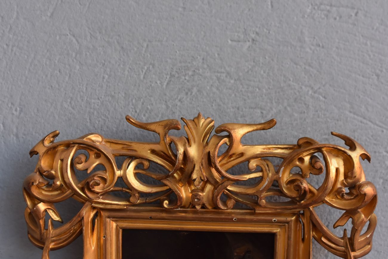 Portrait Of A Nineteenth Century French School Man In A Beautiful Openwork Frame In Gilded Wood. photo Art