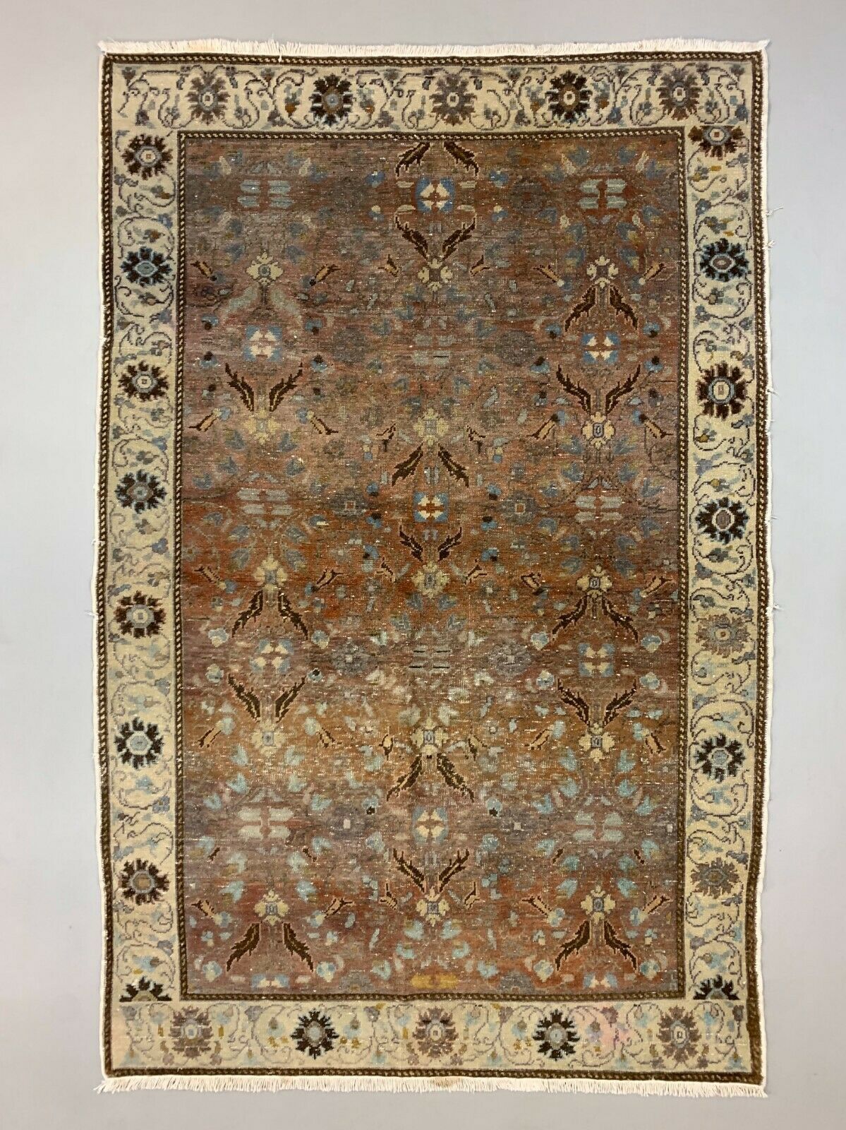 Distressed Turkish Rug 215x140 Cm Wool Vintage Shabby Tribal Brown, Red, Beige