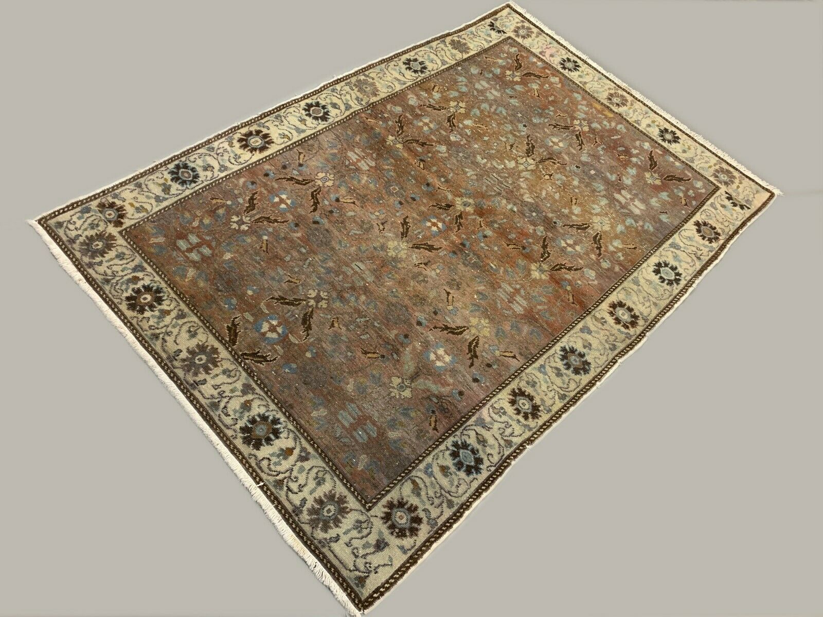 Distressed Turkish Rug 215x140 Cm Wool Vintage Shabby Tribal Brown, Red, Beige photo for sale