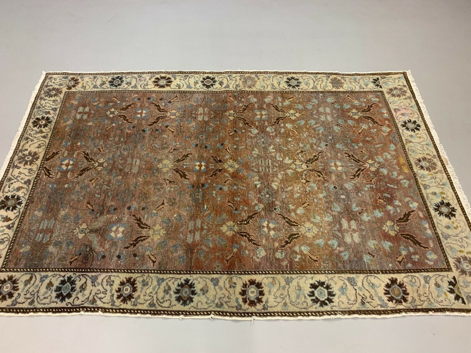 Distressed Turkish Rug 215x140 Cm Wool Vintage Shabby Tribal Brown, Red, Beige photo Textiles