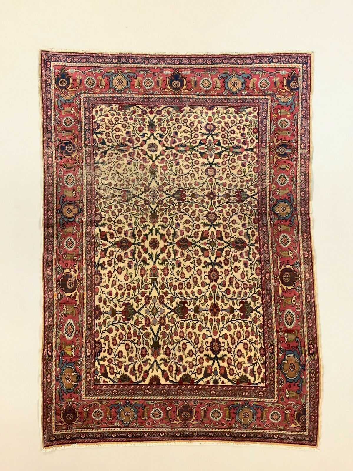 Distressed Turkish Rug 215x152 Cm Wool Vintage Shabby Chic Tribal Red, Beige